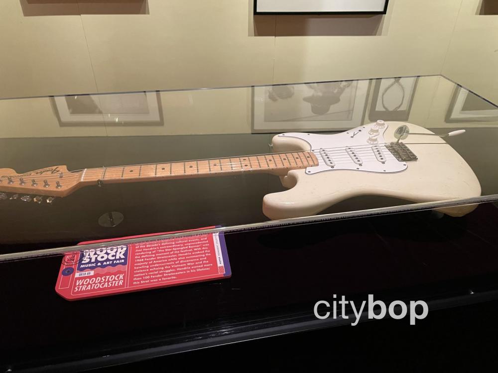 Jimi Hendrick's guitar that he played at Woodstock, at Seattle's Museum of Pop Culture.